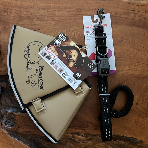 boots and barkley Dog Comfy Cone Ecollar Tan M Handsfree Dog Leash